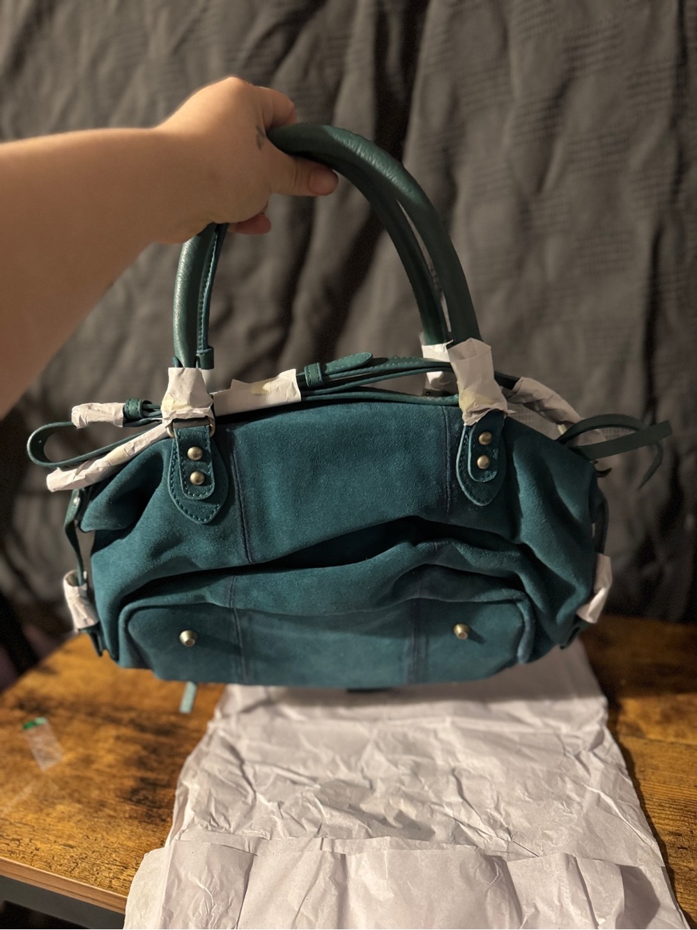 We the people Emerson tote mini Suede in Forest Green - Picture 8 of 10